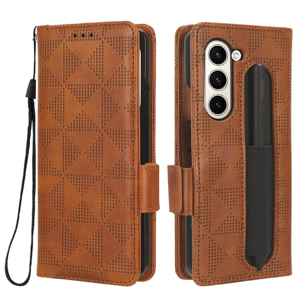 For Samsung Galaxy Z Fold5 5G Stand Phone Cover PU Leather Imprinted Triangle Wallet Case with Pen Holder For Samsung Galaxy Z Fold5 5G Stand Phone Cover PU Leather Imprinted Triangle Wallet Case with Pen Holder